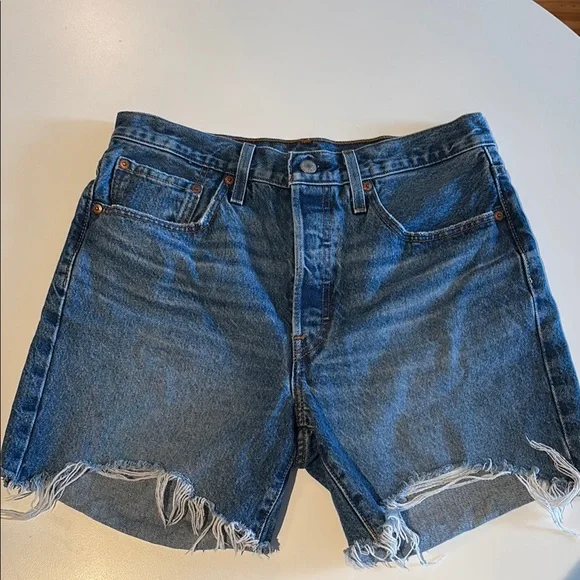 Levi's Blue Jean Shorts with Frayed Hem - Picture 2 of 6